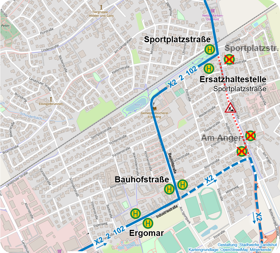 Linienführung Umleitung Rottenburger Straße Linienführung Umleitung Rottenburger Straße