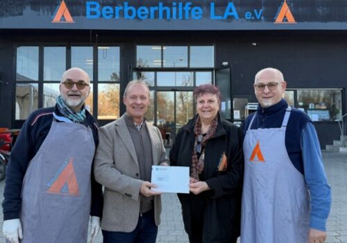 Weihnachtsspende 2025 SWLA Berberhilfe Gruppenbild links: Martin Rüth, Jürgen Fürst, Astrid Kindsmüller, Franz Wiedemann