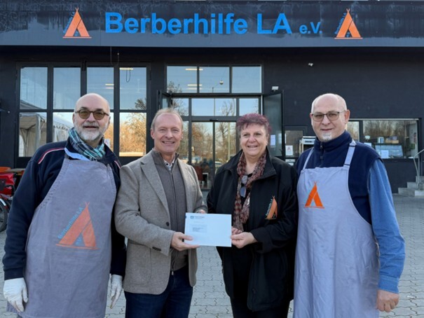 Weihnachtsspende 2025 SWLA Berberhilfe Gruppenbild links: Martin Rüth, Jürgen Fürst, Astrid Kindsmüller, Franz Wiedemann