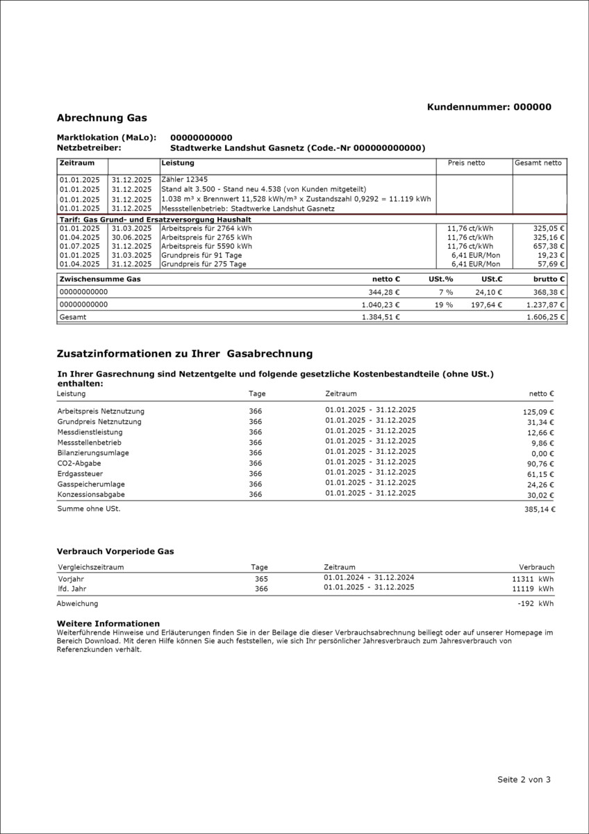 Musterrechnung Gas Seite 2