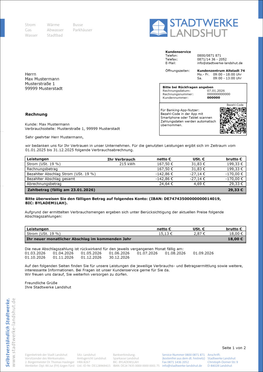 Musterrechnung Strom Seite 1