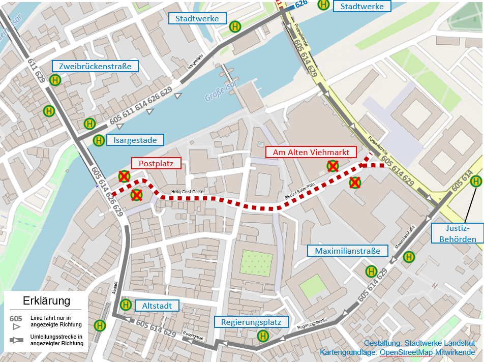 2608 Linienführung Umleitung Am Alten Viehmarkt Umleitung der Stadtbusse während Bauarbeiten Am Alten Viehmarkt