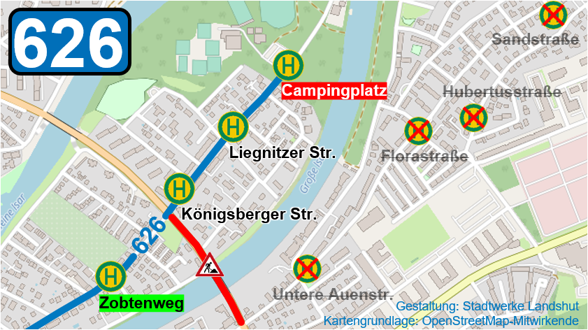 2608 Linienführung Umleitung Sperrung Konrad-Adenauer-Brücke Umleitung Linienführung während Sperrung der Konrad-Adenauer-Brücke