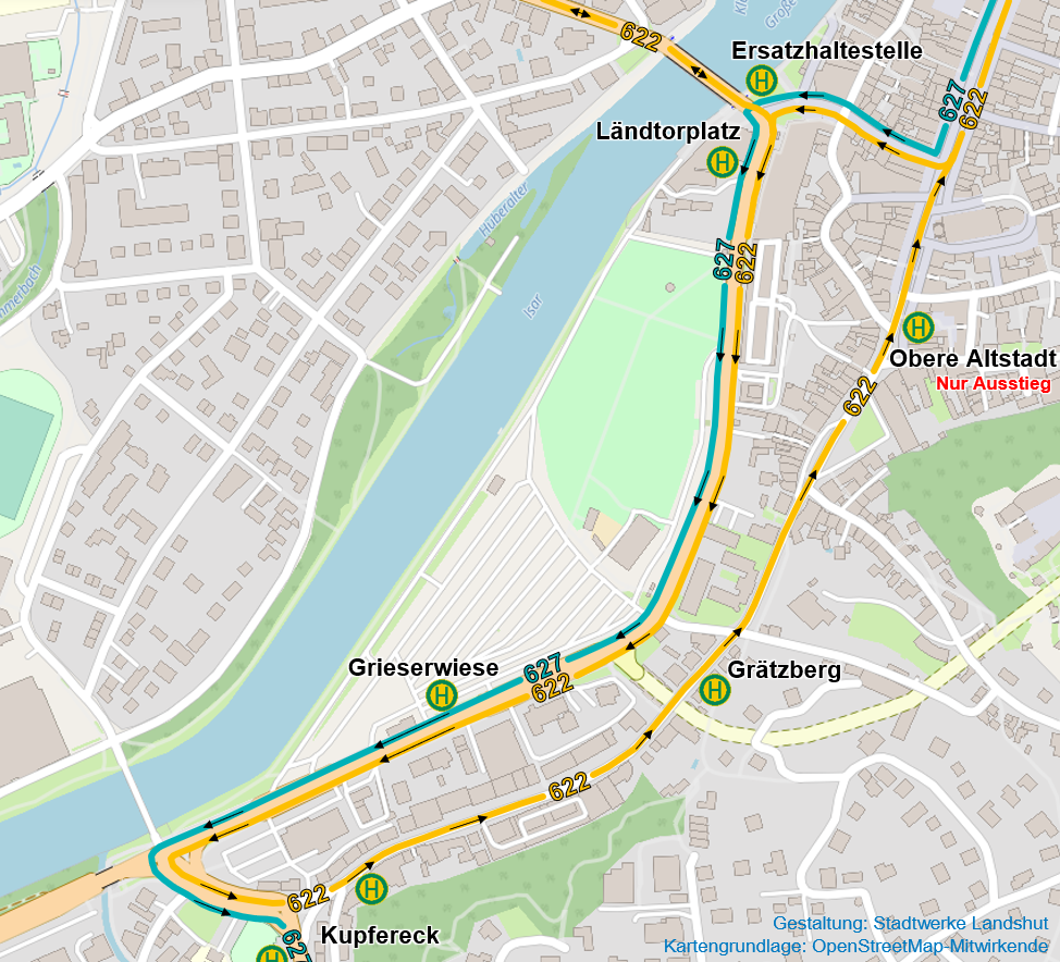 Linienführung der Busse während Tunnelsperrung