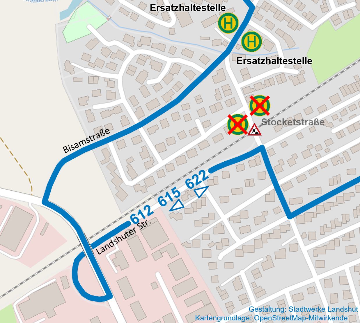 2609_Umleitung_Stocketstraße Linienführung der Busse während Sperrung Bahnübergang in Ergolding