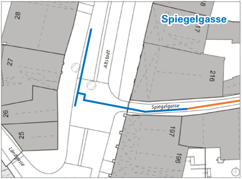 Bauarbeiten Spiegelgasse Visualisierung des geplanten Leitungsverlauf der Fernwärme von der Spiegelgasse in die Altstadt