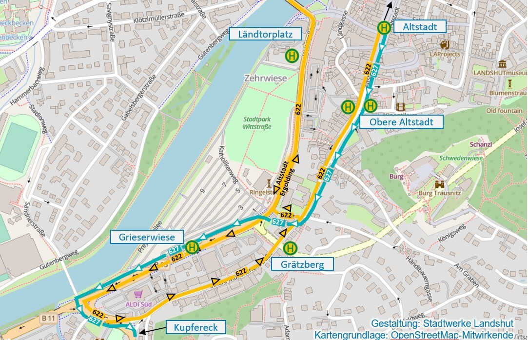Linienführung der Busse während Tunnelsperrung