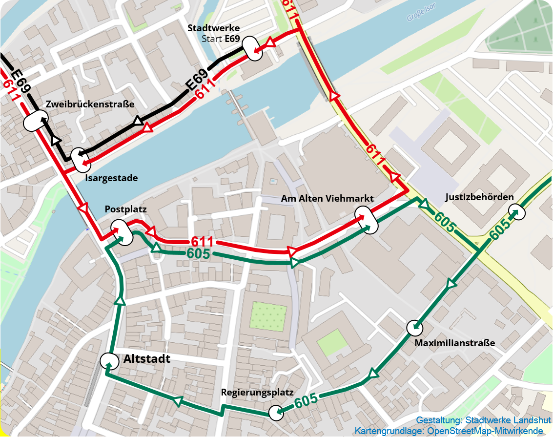 Linienführung der Stadtbusse während Bauarbeiten Am Alten Viehmarkt