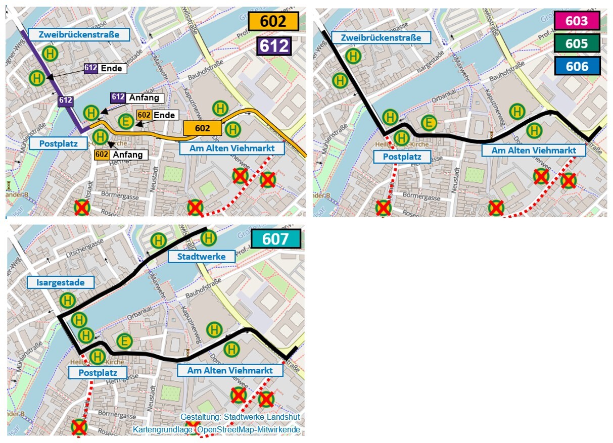Linienführung Umleitung der Busse während Landshut läuft